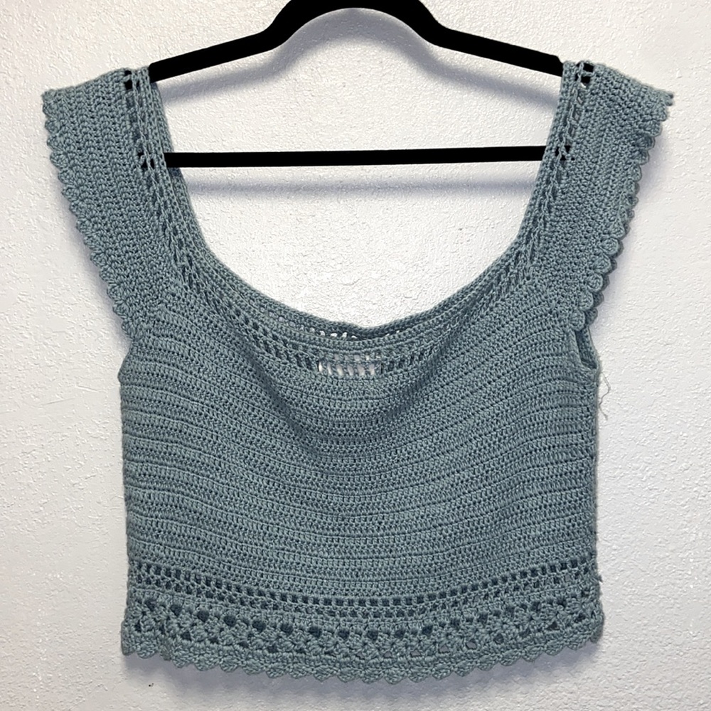 Altar’d State Teal Crochet Boho Festival Crop Tank Top 3446 - Picture 5 of 8